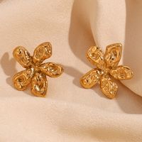 1 Pair Vintage Style Simple Style Classic Style Flower Plating Pleated Stainless Steel 18k Gold Plated Ear Studs main image 1