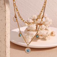 Basic Simple Style Classic Style Devil's Eye Stainless Steel Plating Inlay Turquoise 18k Gold Plated Double Layer Necklaces main image 3