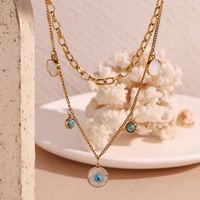 De Base Style Simple Style Classique L'oeil Du Diable Acier Inoxydable Placage Incruster Turquoise Plaqué Or 18k Colliers Double Couche main image 3