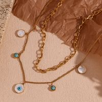 Basic Simple Style Classic Style Devil's Eye Stainless Steel Plating Inlay Turquoise 18k Gold Plated Double Layer Necklaces main image 4