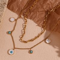 De Base Style Simple Style Classique L'oeil Du Diable Acier Inoxydable Placage Incruster Turquoise Plaqué Or 18k Colliers Double Couche main image 4