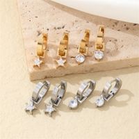 1 Pair Hip-hop Vintage Style Simple Style Star Plating Inlay Stainless Steel Copper Zircon Gold Plated Silver Plated Ear Clip main image 6
