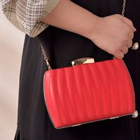 White Red Black Pu Leather Solid Color Square Evening Bags main image 3
