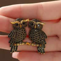 1 Pair Cartoon Style Owl Inlay Copper Zircon Ear Studs main image 4