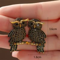 1 Pair Cartoon Style Owl Inlay Copper Zircon Ear Studs main image 2