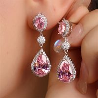 1 Pair Pastoral Water Droplets Inlay Copper Artificial Gemstones Drop Earrings main image 1