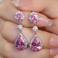 1 Pair Pastoral Water Droplets Inlay Copper Artificial Gemstones Drop Earrings sku image 1