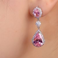 1 Pair Pastoral Water Droplets Inlay Copper Artificial Gemstones Drop Earrings main image 2