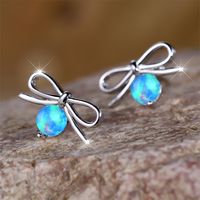 1 Pair Lady Bow Knot Inlay Copper Artificial Gemstones Ear Studs main image 1