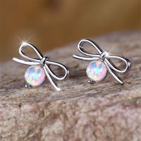 1 Pair Lady Bow Knot Inlay Copper Artificial Gemstones Ear Studs main image 5
