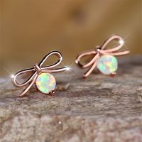 1 Pair Lady Bow Knot Inlay Copper Artificial Gemstones Ear Studs main image 4