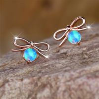 1 Pair Lady Bow Knot Inlay Copper Artificial Gemstones Ear Studs main image 3