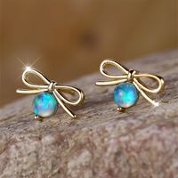 1 Pair Lady Bow Knot Inlay Copper Artificial Gemstones Ear Studs main image 2