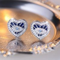 1 Pair Simple Style Devil's Eye Heart Shape Enamel Inlay Copper Zircon Ear Studs sku image 1