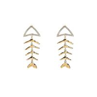 1 Pair Vintage Style Fish Bone Plating Inlay Copper Rhinestones Gold Plated Earrings main image 3