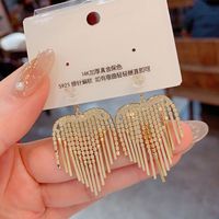 1 Pair Shiny Tassel Heart Shape Plating Inlay Copper Opal Zircon Drop Earrings main image 5
