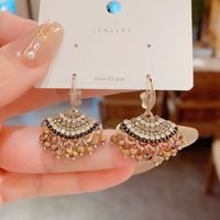 1 Pair Vintage Style Bohemian Sector Plating Inlay Copper Zircon Gold Plated Drop Earrings main image 5