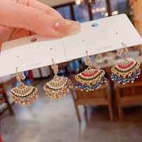 1 Pair Vintage Style Bohemian Sector Plating Inlay Copper Zircon Gold Plated Drop Earrings main image 1