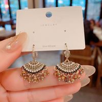 1 Pair Vintage Style Bohemian Sector Plating Inlay Copper Zircon Gold Plated Drop Earrings main image 3