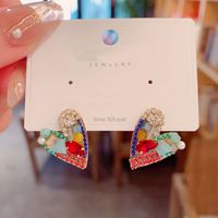 1 Pair Vintage Style Heart Shape Plating Inlay Copper Artificial Crystal Gold Plated Ear Studs main image 4