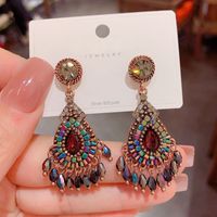 1 Pair Vintage Style Water Droplets Tassel Plating Inlay Copper Zircon Gold Plated Drop Earrings main image 2