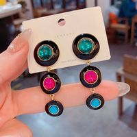 1 Pair Vintage Style Circle Color Block Plating Copper Gold Plated Drop Earrings main image 4