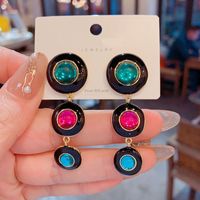 1 Pair Vintage Style Circle Color Block Plating Copper Gold Plated Drop Earrings main image 6