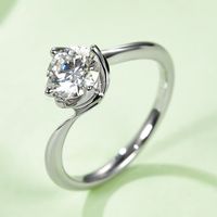 Elegant Classic Style Round Sterling Silver Gra Plating Inlay Moissanite White Gold Plated Rings main image 7