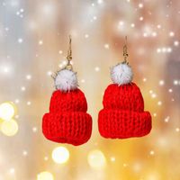 1 Paar Süß Weihnachten Weihnachtsmütze Stoff Ohrringe main image 1