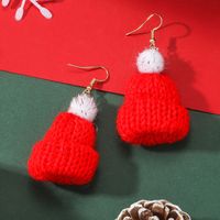 1 Pair Cute Christmas Christmas Hat Fabric Earrings sku image 1