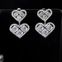 1 Pair Elegant Lady Heart Shape Inlay Copper Zircon Drop Earrings main image 5