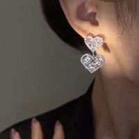 1 Pair Elegant Lady Heart Shape Inlay Copper Zircon Drop Earrings main image 3