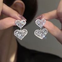 1 Pair Elegant Lady Heart Shape Inlay Copper Zircon Drop Earrings sku image 1