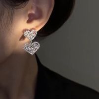 1 Pair Elegant Lady Heart Shape Inlay Copper Zircon Drop Earrings main image 2