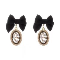 Wholesale Jewelry Elegant Heart Shape Bow Knot Alloy Artificial Pearls Zircon Plating Inlay Earrings main image 3
