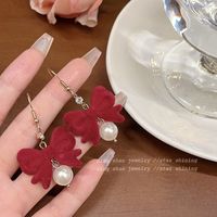 Wholesale Jewelry Elegant Heart Shape Bow Knot Alloy Artificial Pearls Zircon Plating Inlay Earrings sku image 16