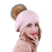 Women's Basic Solid Color Pom Poms Flat Eaves Beret Hat main image 5