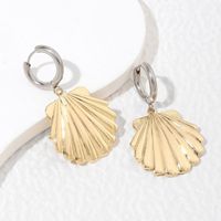 1 Pair Classical Shell Polishing Stainless Steel 18K Gold Plated Drop Earrings main image 4