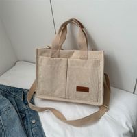 Women's Large Corduroy Solid Color Elegant Square Magnetic Buckle Handbag Tote Bag Crossbody Bag sku image 3