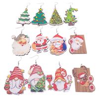 1 Pair Cute Christmas Hat Christmas Tree Santa Claus Wood Ear Hook main image 3