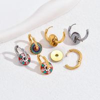 2 Pieces Vintage Style Ethnic Style Artistic Flower Enamel Plating 201 Stainless Steel 18K Gold Plated Drop Earrings main image 6