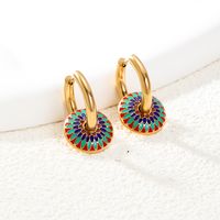 2 Pieces Vintage Style Ethnic Style Artistic Flower Enamel Plating 201 Stainless Steel 18K Gold Plated Drop Earrings main image 7