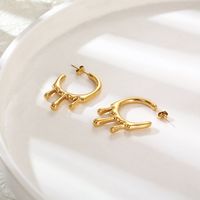 1 Pair Vintage Style Geometric Plating Titanium Steel 18K Gold Plated Hoop Earrings main image 5