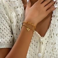 Hip-Hop Simple Style Solid Color Heart Shape 201 Stainless Steel 18K Gold Plated Rhinestones Bracelets In Bulk main image 8