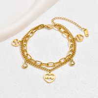 Hip-Hop Simple Style Solid Color Heart Shape 201 Stainless Steel 18K Gold Plated Rhinestones Bracelets In Bulk main image 5