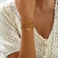 Hip-Hop Simple Style Solid Color Heart Shape 201 Stainless Steel 18K Gold Plated Rhinestones Bracelets In Bulk main image 4