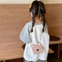 Kid's Pu Leather Little Bear Solid Color Cute Sewing Thread Square Open Shoulder Bag Crossbody Bag main image 3