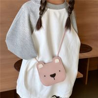 Kid's Pu Leather Little Bear Solid Color Cute Sewing Thread Square Open Shoulder Bag Crossbody Bag sku image 6