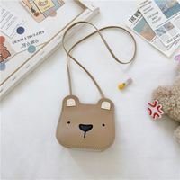 Kid's Pu Leather Little Bear Solid Color Cute Sewing Thread Square Open Shoulder Bag Crossbody Bag sku image 1