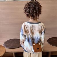 Kid's Pu Leather Little Bear Solid Color Cute Sewing Thread Square Open Shoulder Bag Crossbody Bag sku image 2